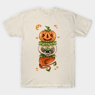 Halloween Pumpkin with Cats Head T-Shirt